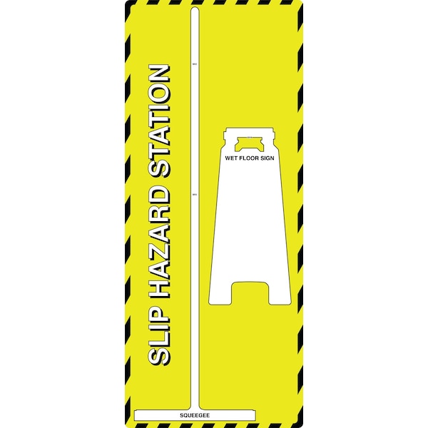 5S Supplies Slip Hazard Station Shadow Board with Squeegee and Wet floor Sign Yellow Board with White Shadows SLIPHZD-YELLOW / WHITE - main
